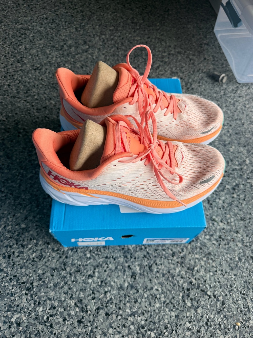 Hoka Women's Coral and Peach Running Sneakers